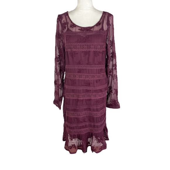 Sundance Poiret Lace Dress Wineberry Red Long Sleeve with Slip Size 16 NEW - Picture 2 of 12